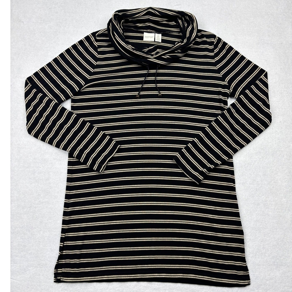 Zenergy by Chicos Black Gold Metallic Stripe Cowl Neck Tunic Top Size 0 S